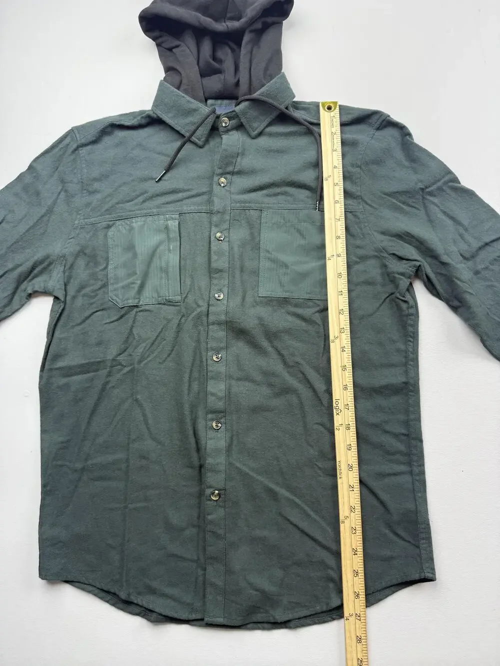 Nomad Shirt Mens Medium Green Solid Long Sleeve Hooded Button Up Casual Cotton